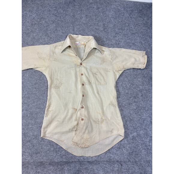 VINTAGE Van Heusen Van Dual Sport Shirt Mens Small Beige Short Sleeve Retro - Picture 1 of 7